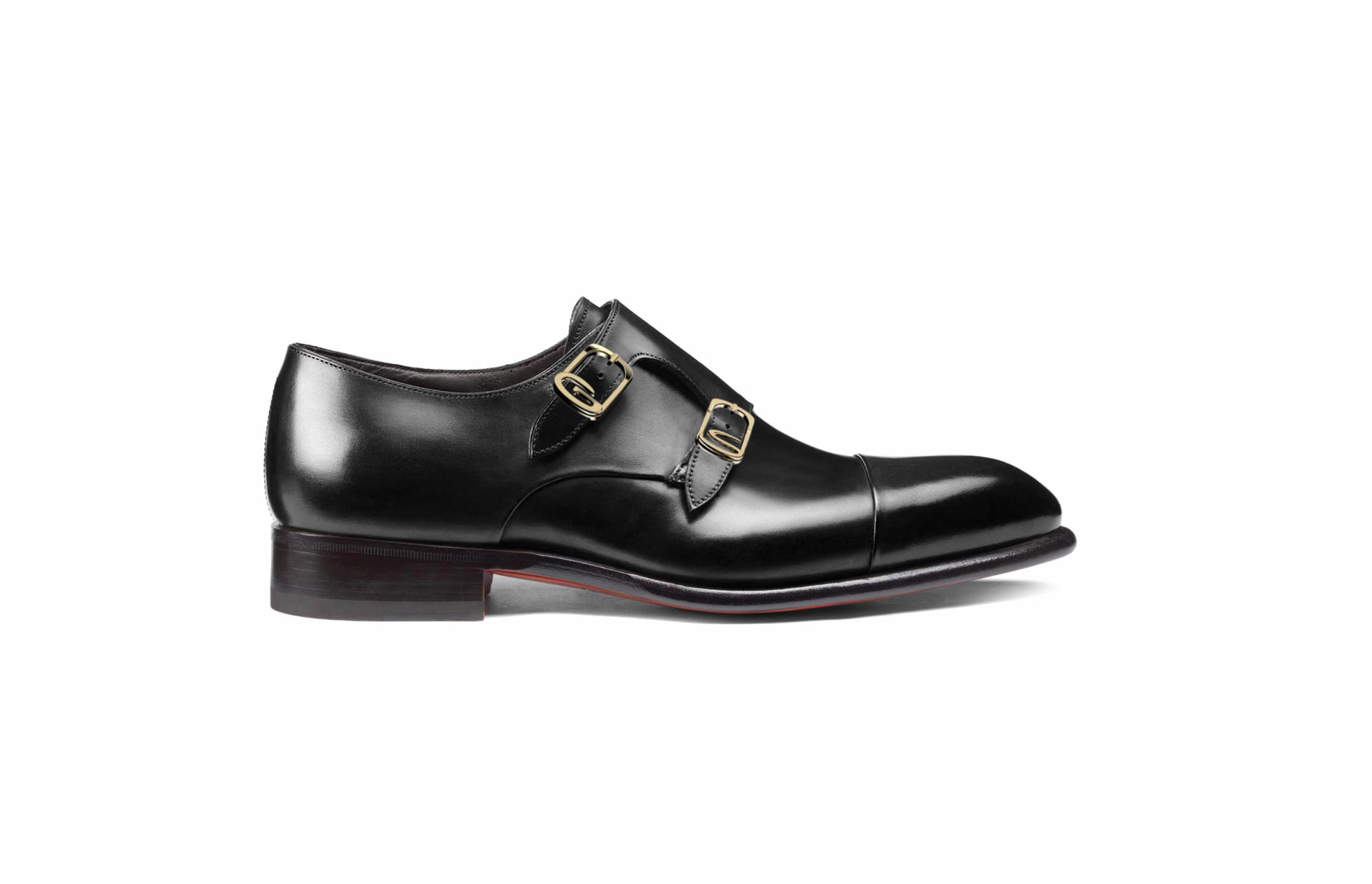 Men's black leather double-buckle shoe