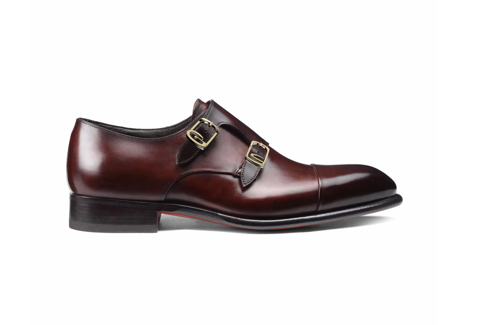Men's red leather double-buckle shoe