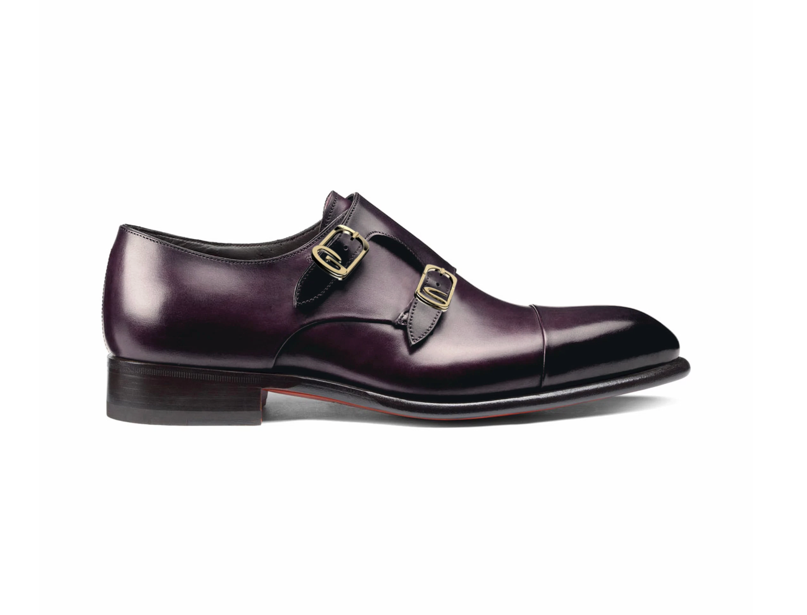 Men's purple leather double-buckle shoe