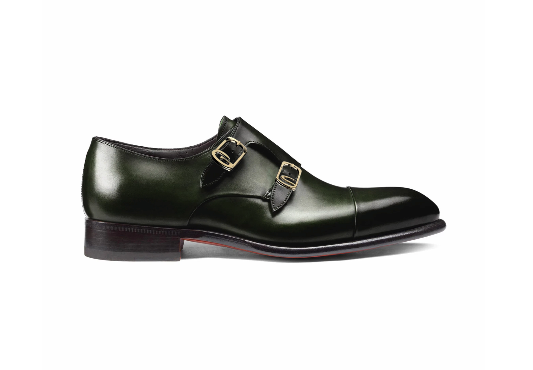 Men's green leather double-buckle shoe
