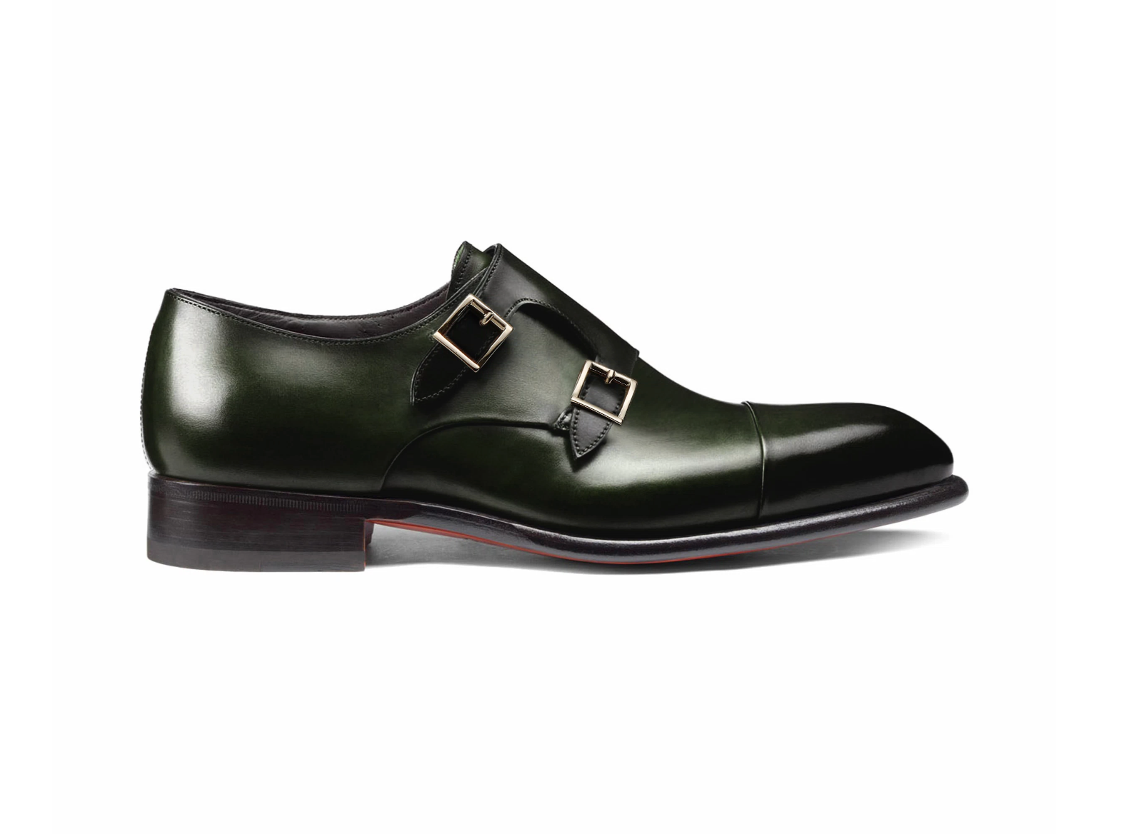 Men's green leather double-buckle shoe