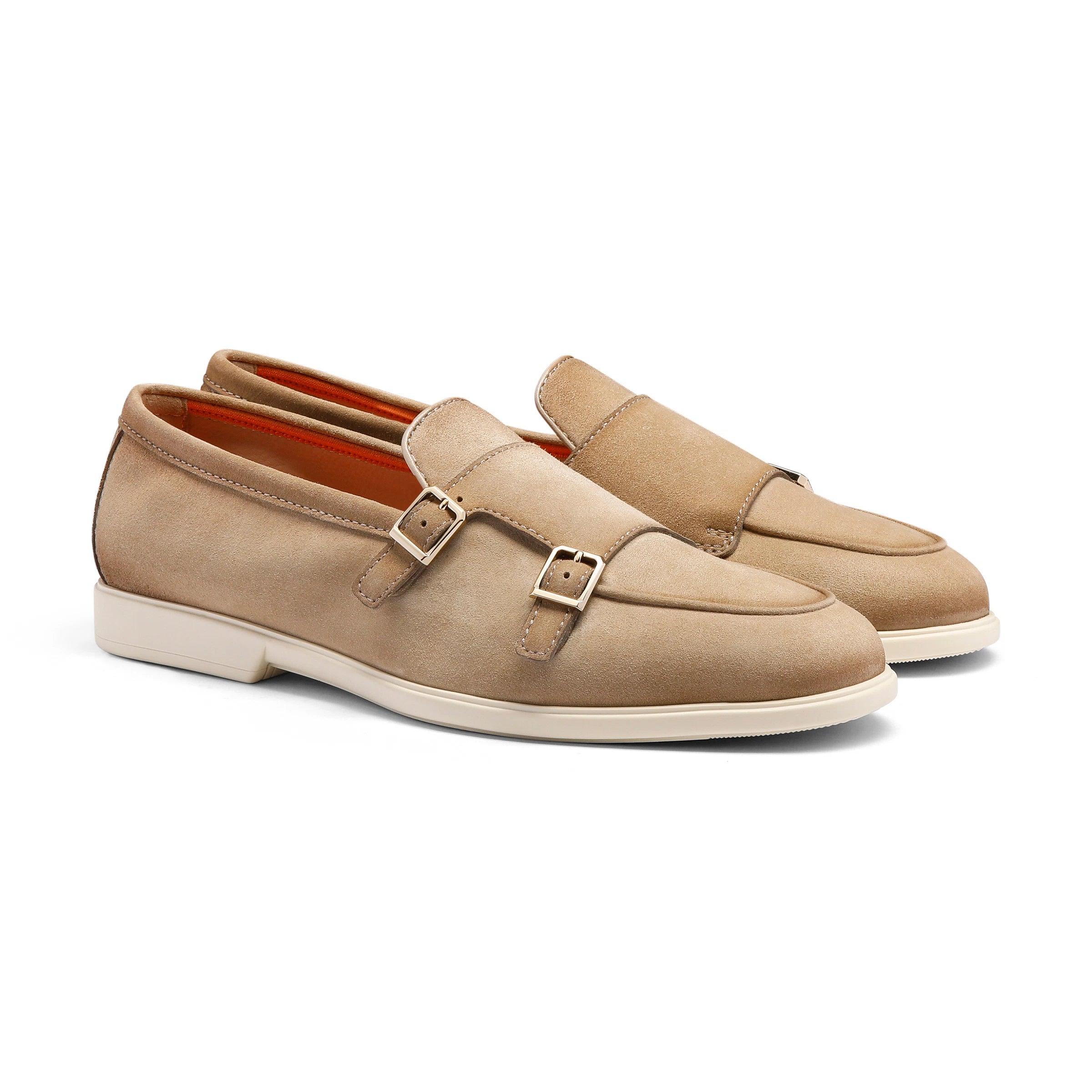 Men's beige suede double-buckle loafer
