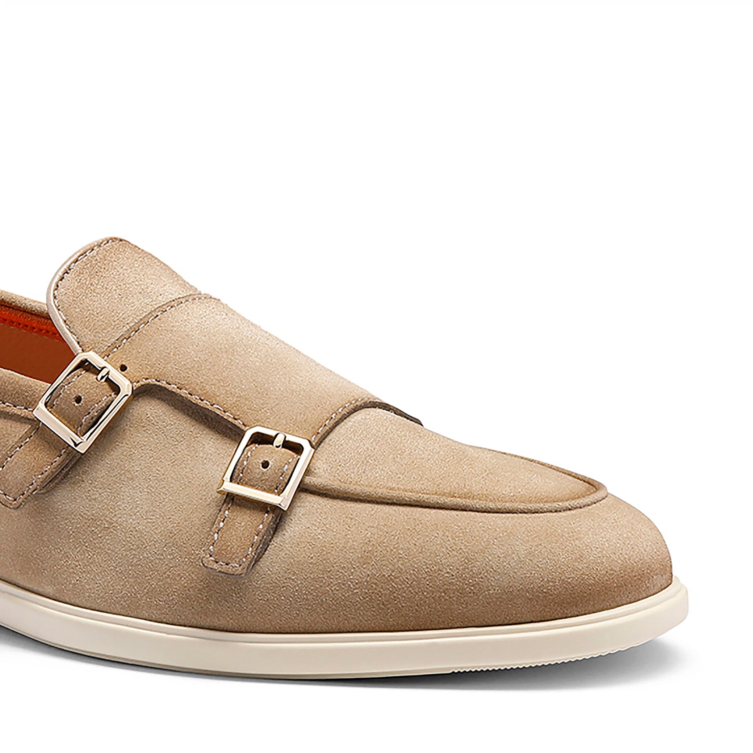 Men's beige suede double-buckle loafer