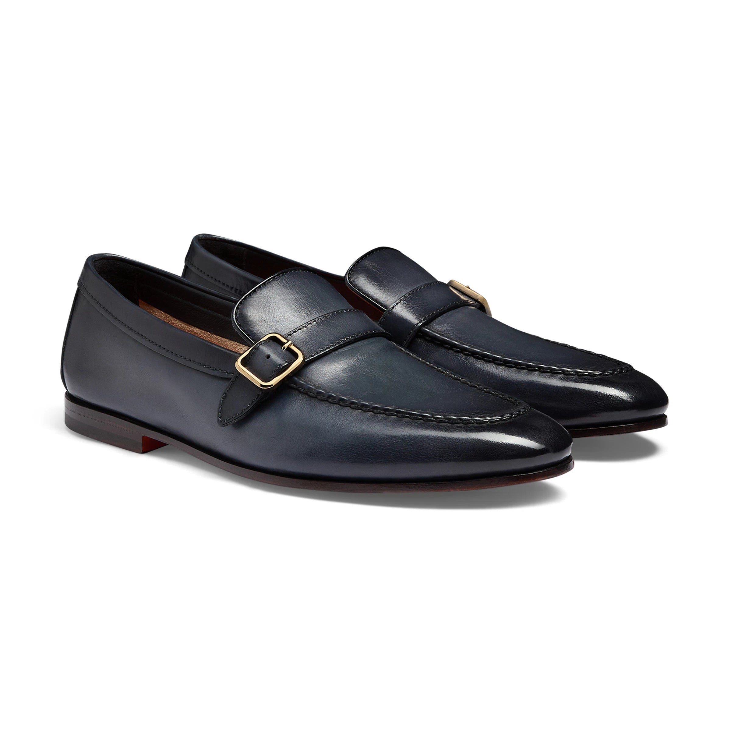 Men's blue leather single-buckle loafer