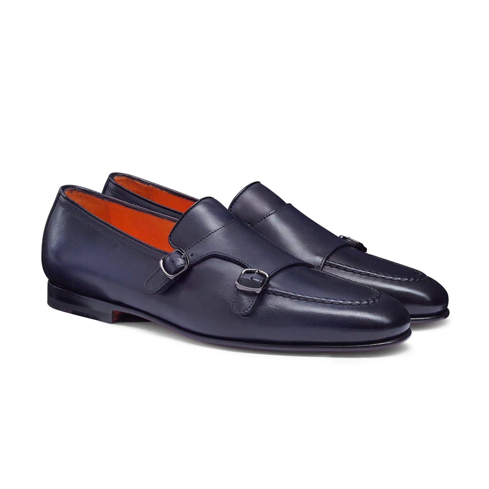 Men's polished blue leather double-buckle loafer