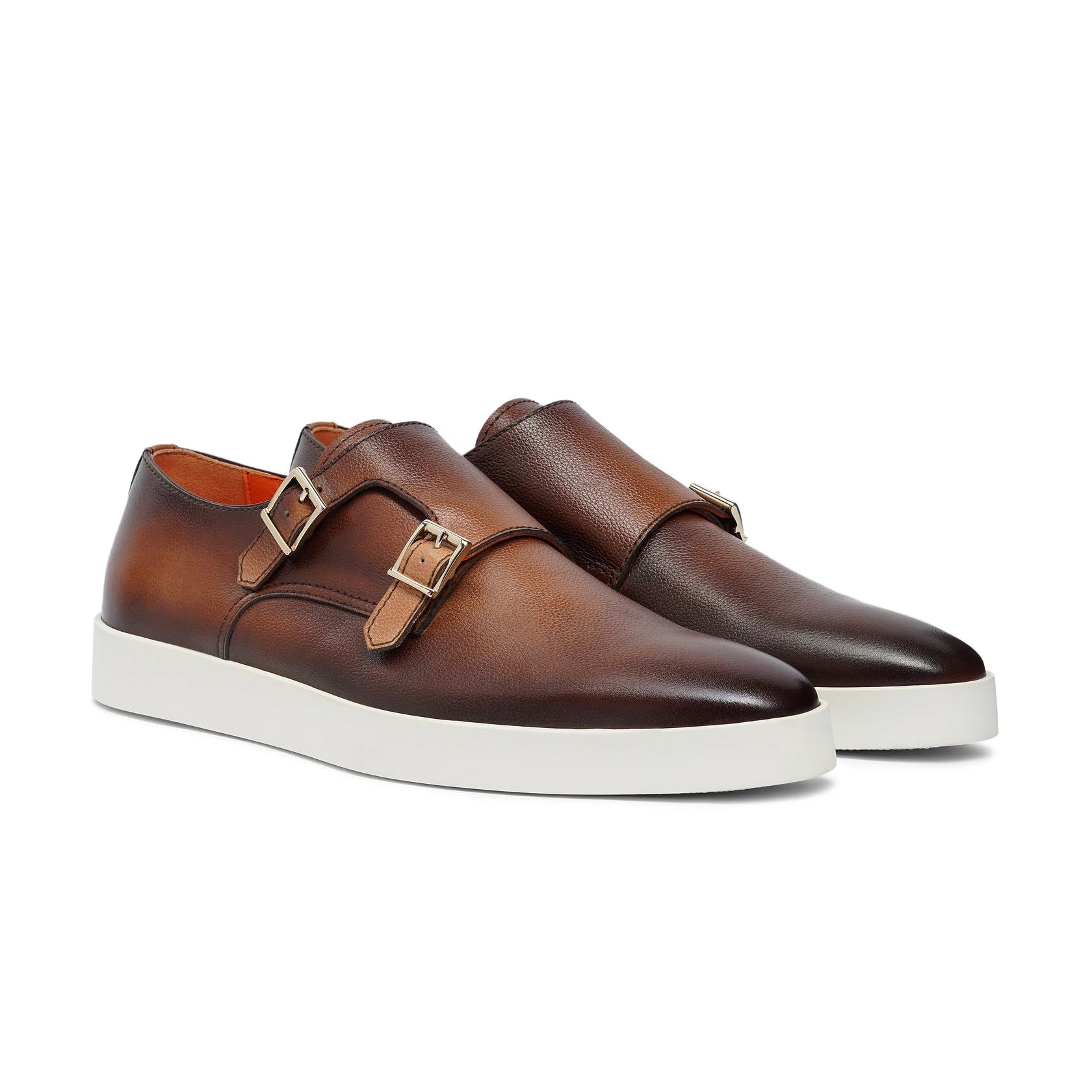 Men’s brown tumbled leather double-buckle shoe