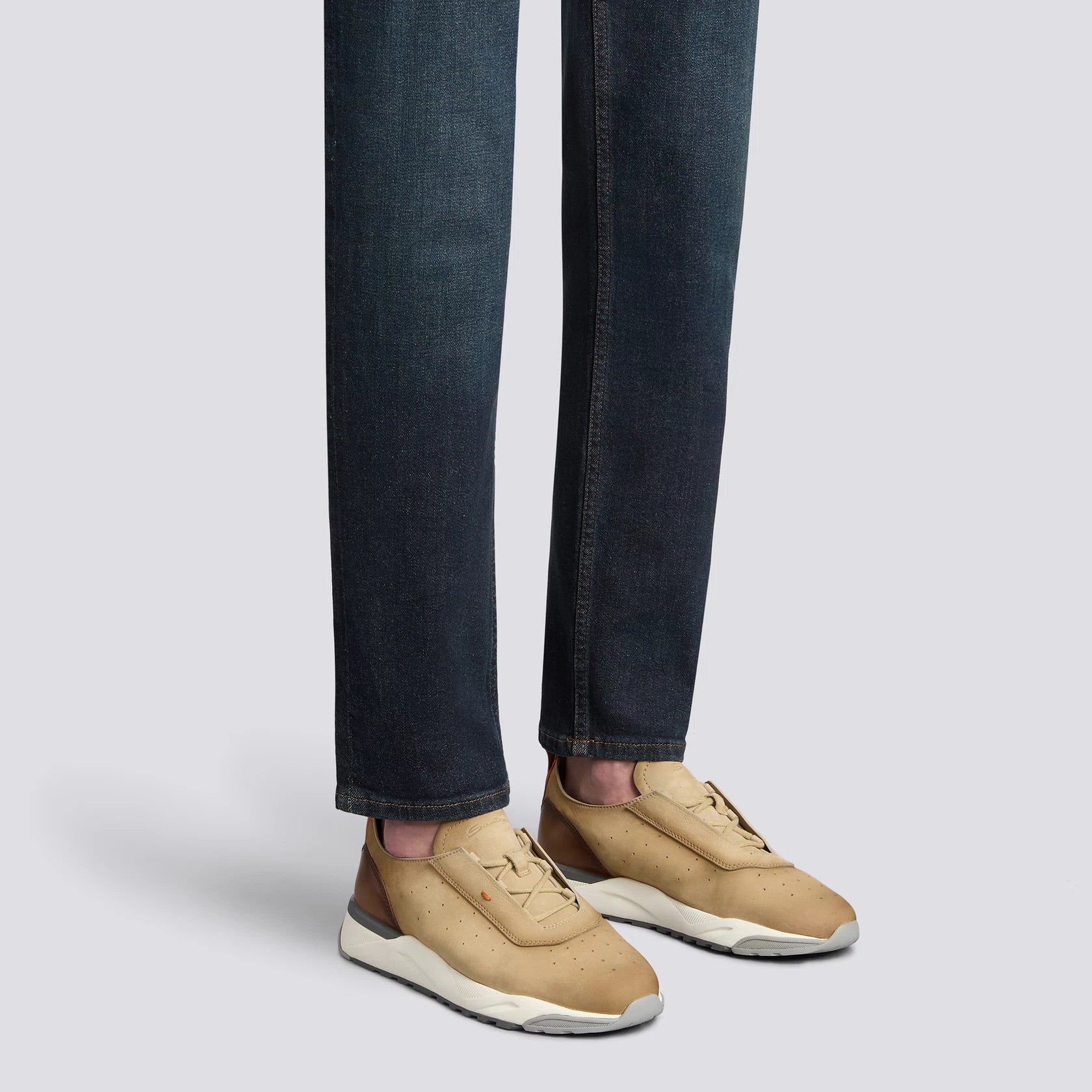 Men's light brown nubuck and leather sneaker