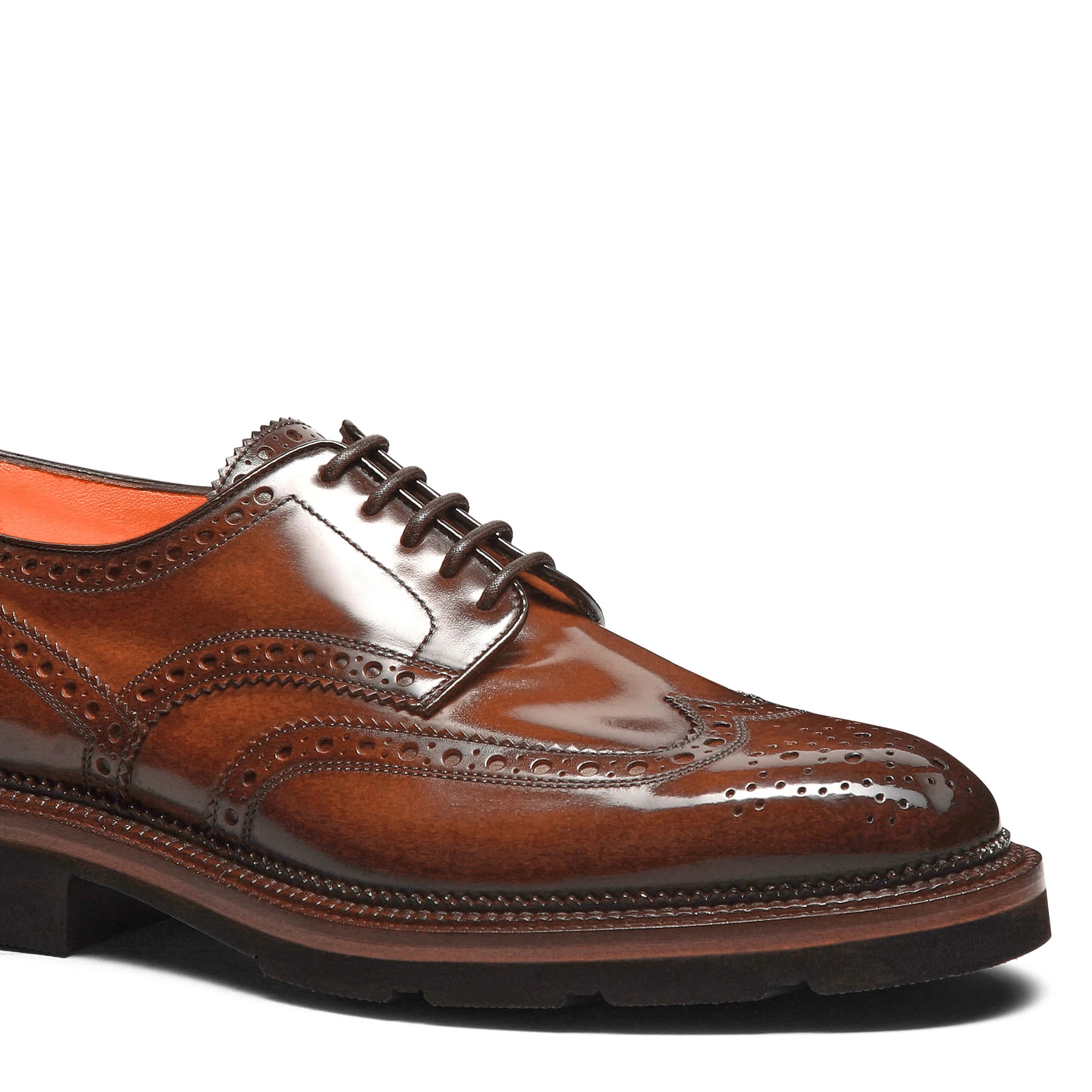 Men's brown leather Derby brogue shoe