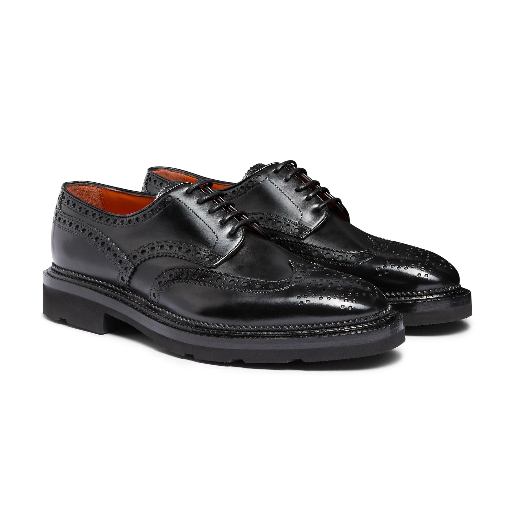 Men's black leather Derby brogue shoe