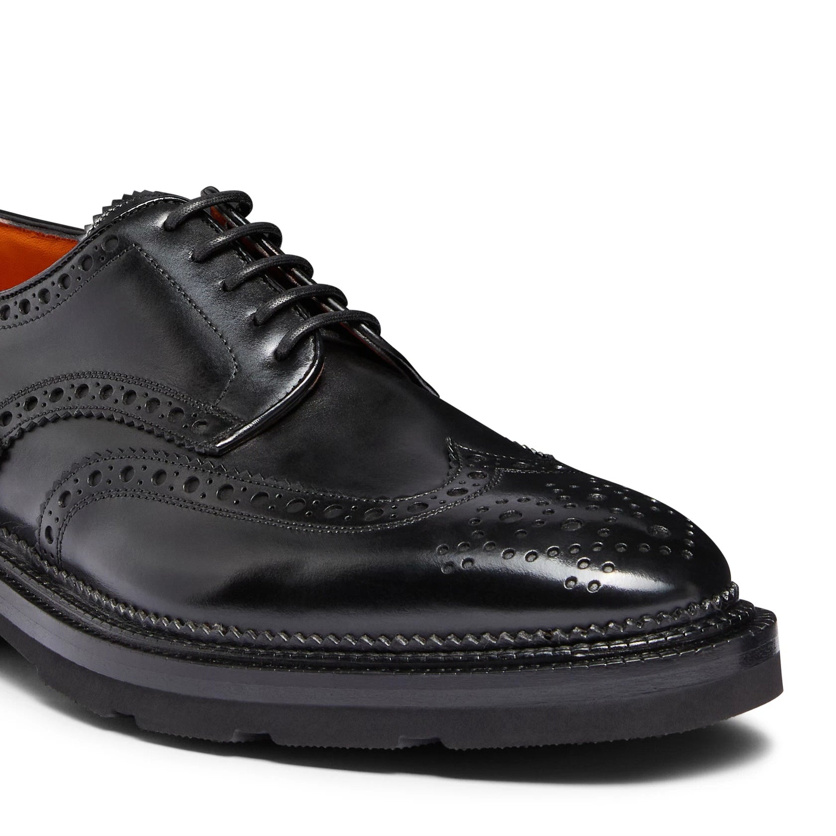 Men's black leather Derby brogue shoe
