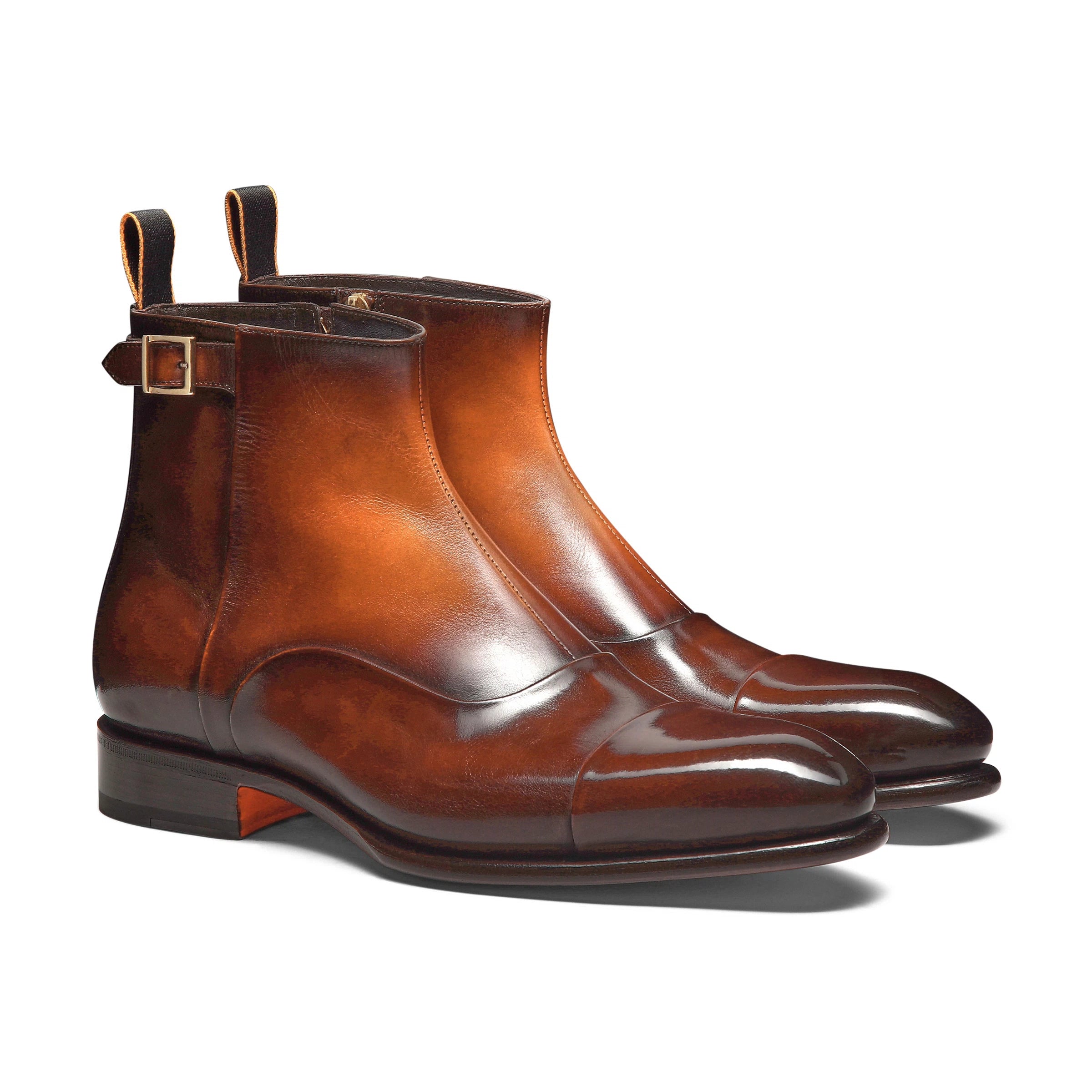Men's orange leather ankle boot