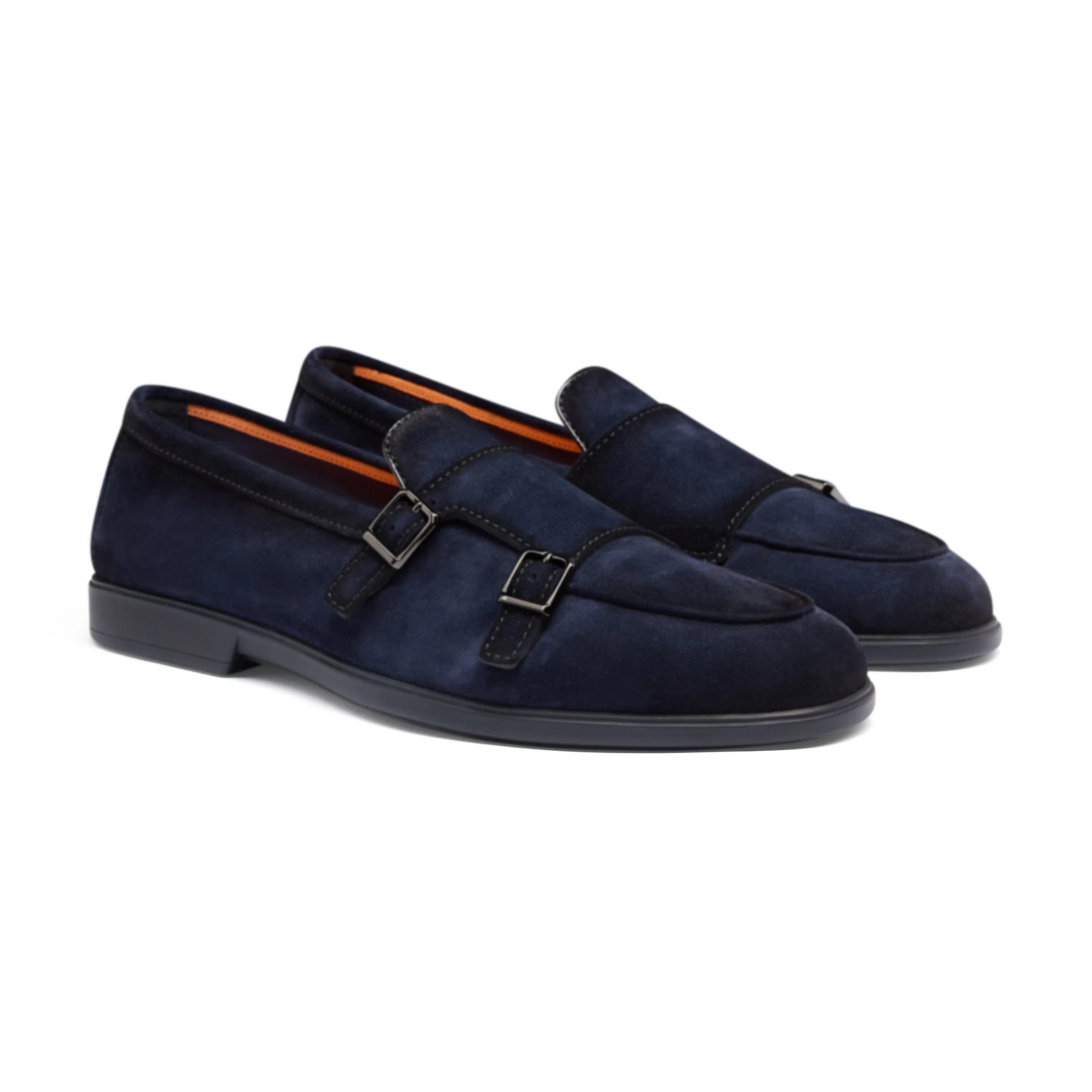Men's blue suede double-buckle loafer