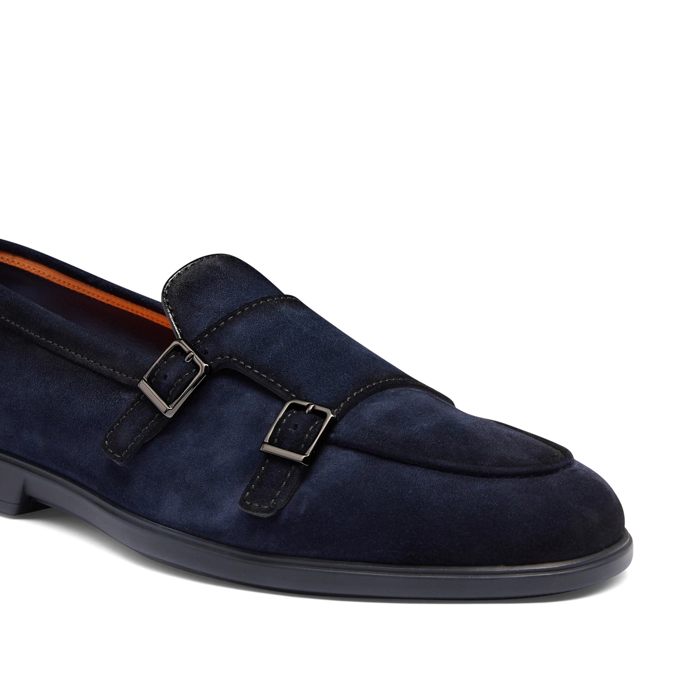 Men's blue suede double-buckle loafer