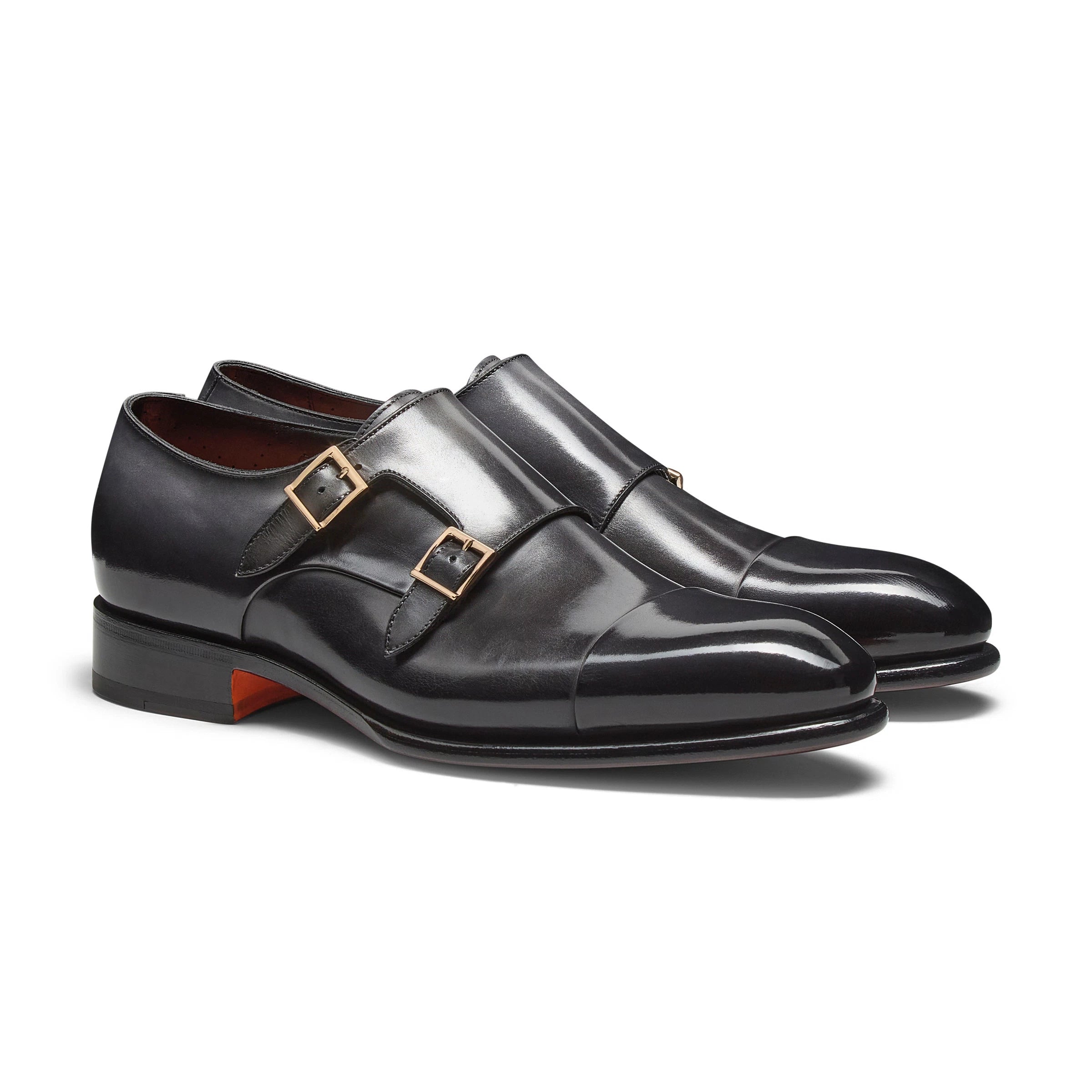Men's grey leather double-buckle shoe