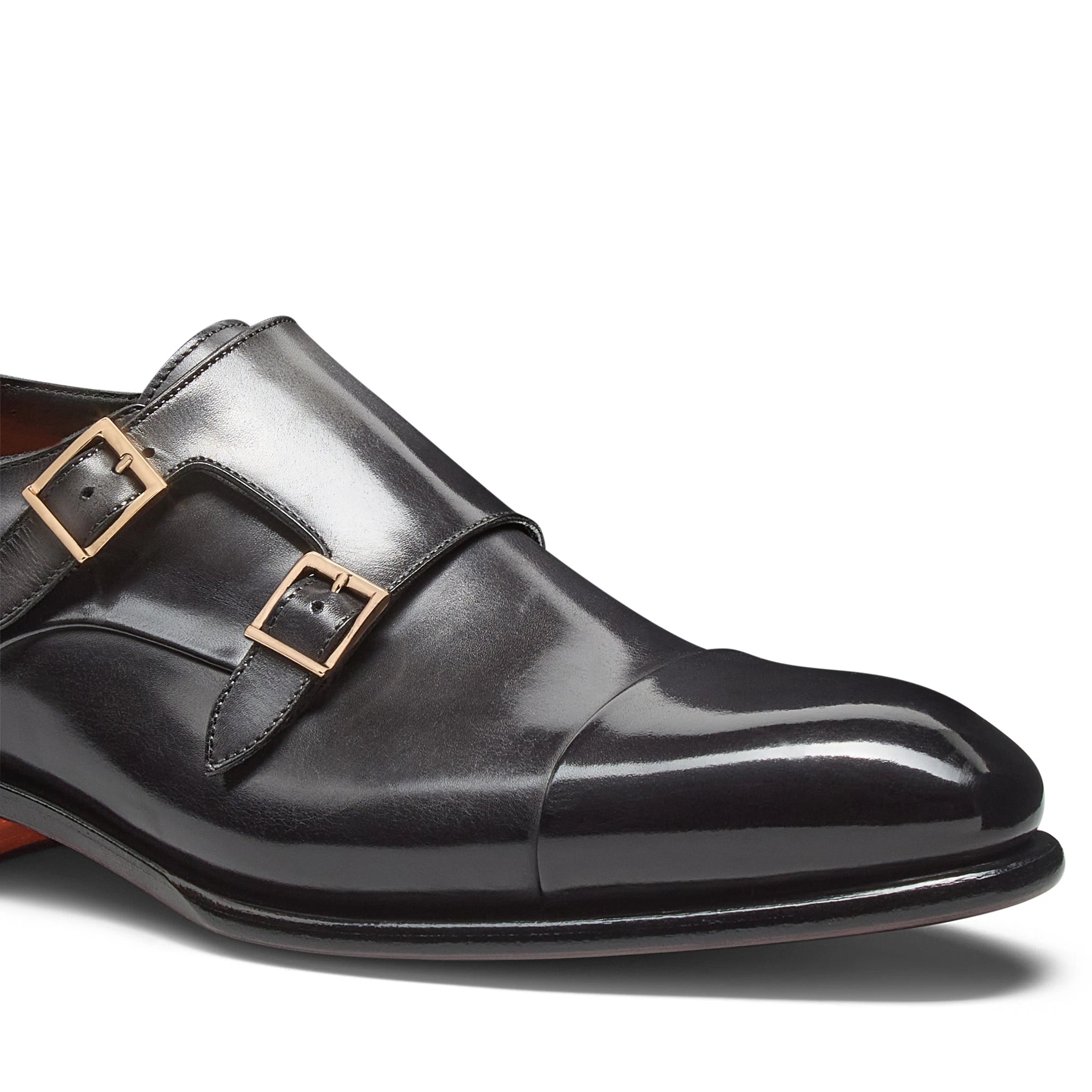 Men's grey leather double-buckle shoe