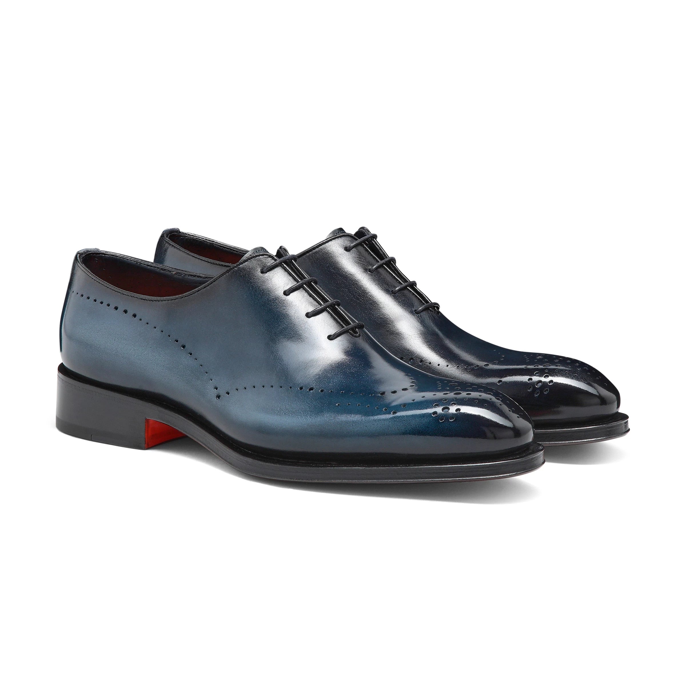 Men's blue leather Oxford brogue shoe