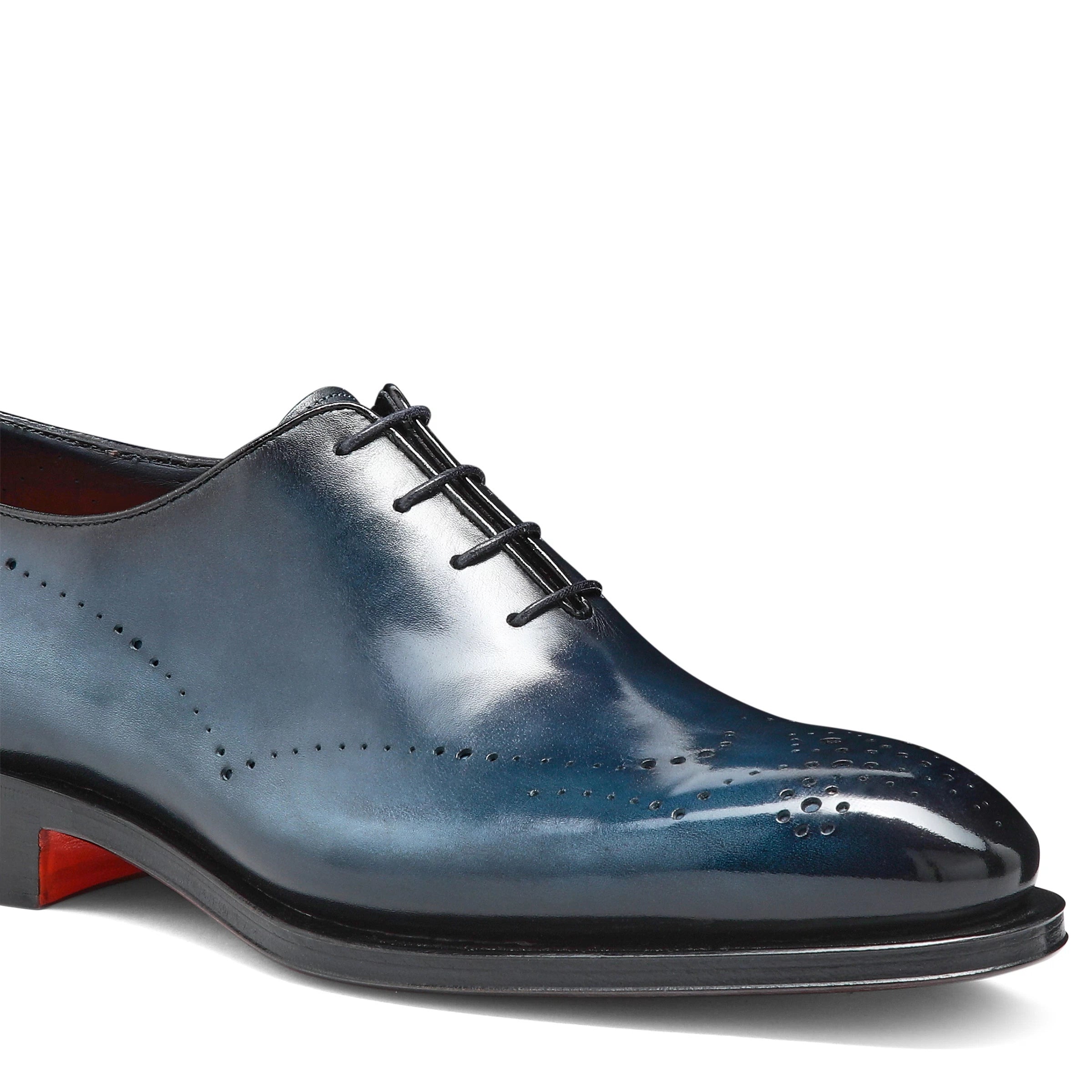 Men's blue leather Oxford brogue shoe