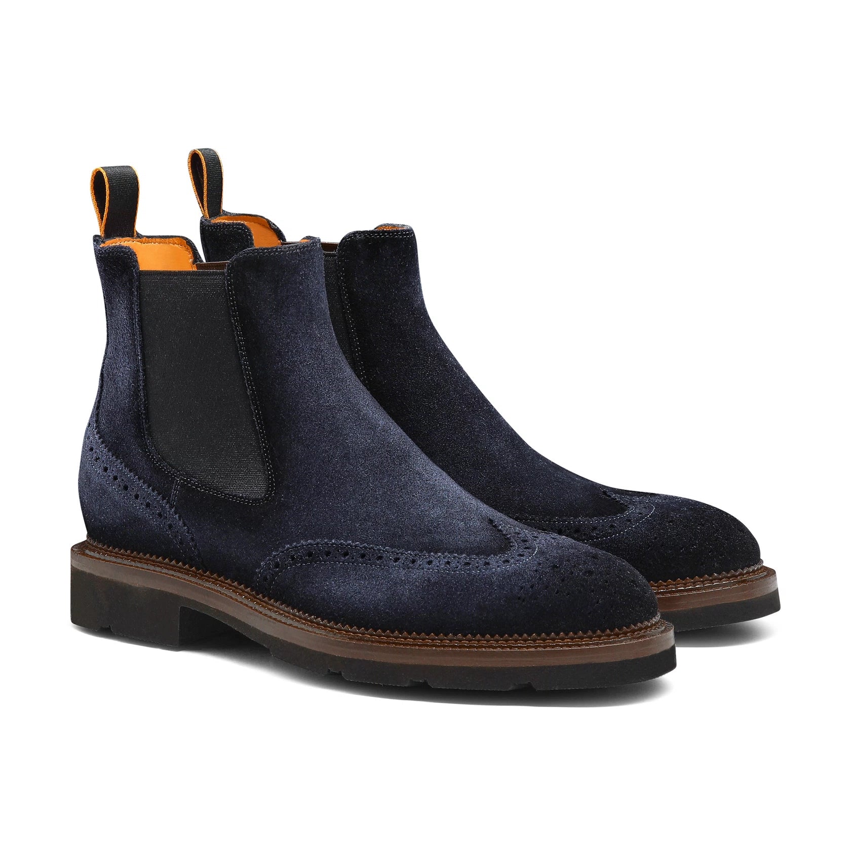 Men’s blue suede Chelsea brogue boot