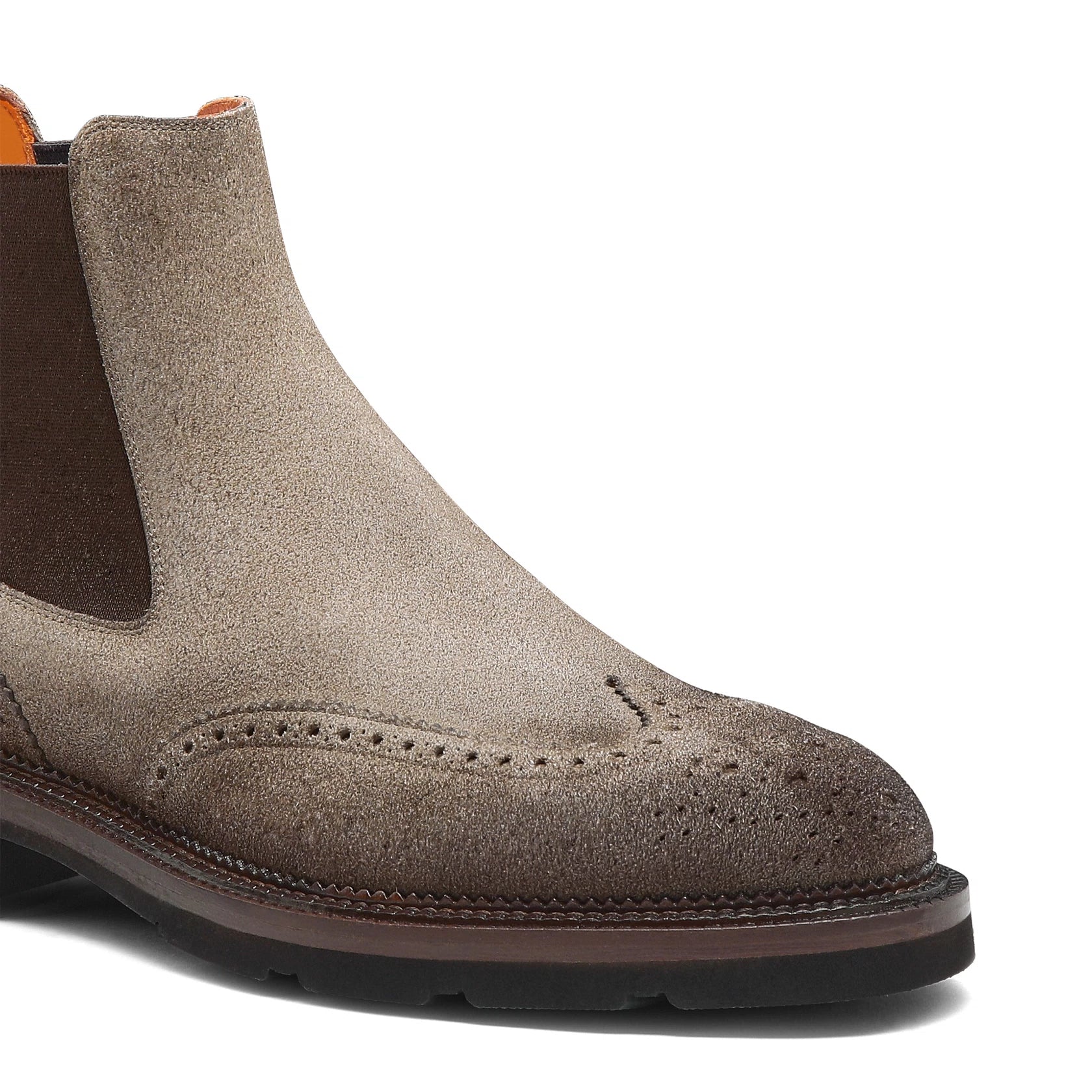Men’s natural suede Chelsea brogue boot