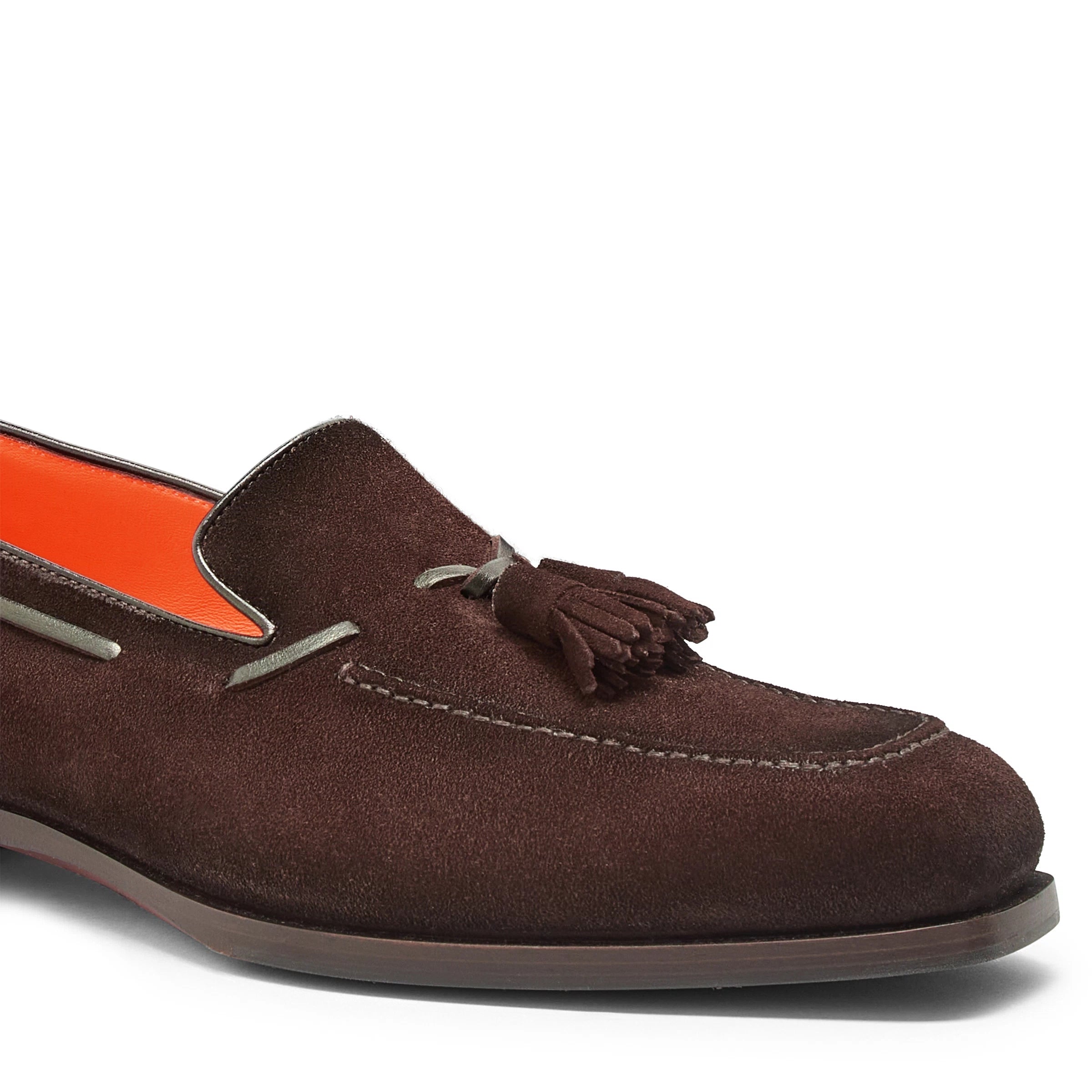 Men’s dark brown suede and leather tassel loafer