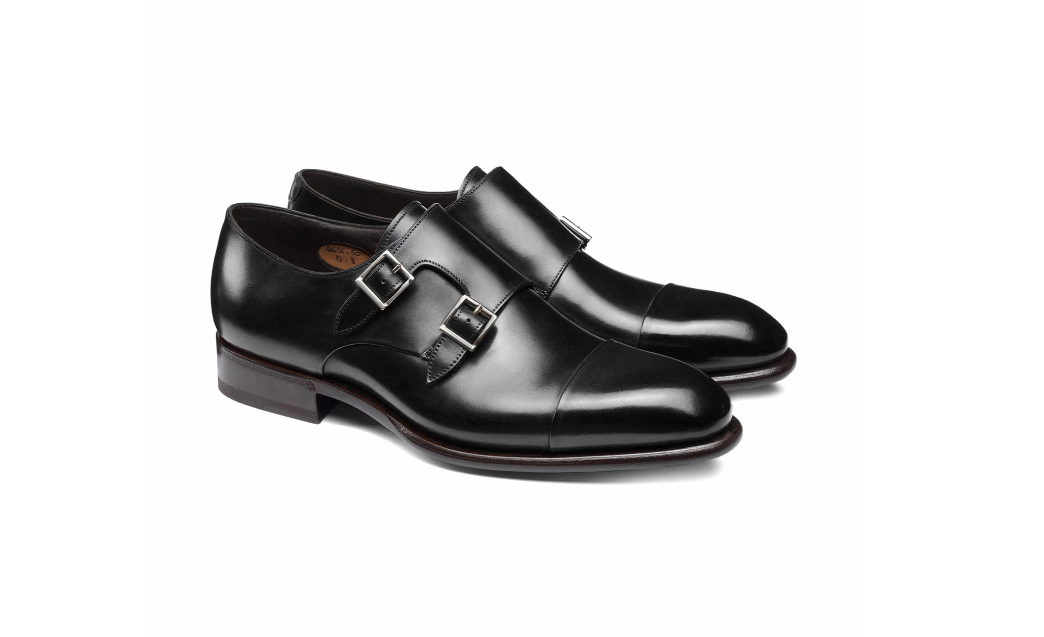 Men's black leather double-buckle shoe
