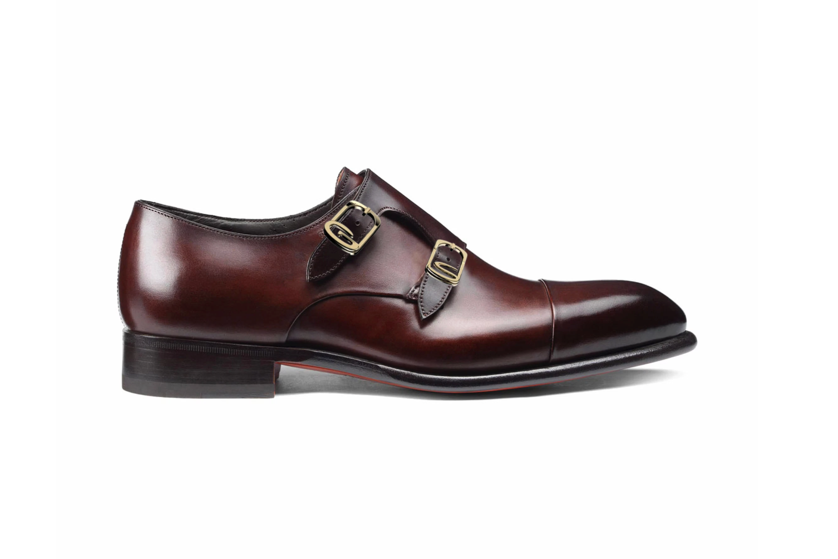 Men's red leather double-buckle shoe