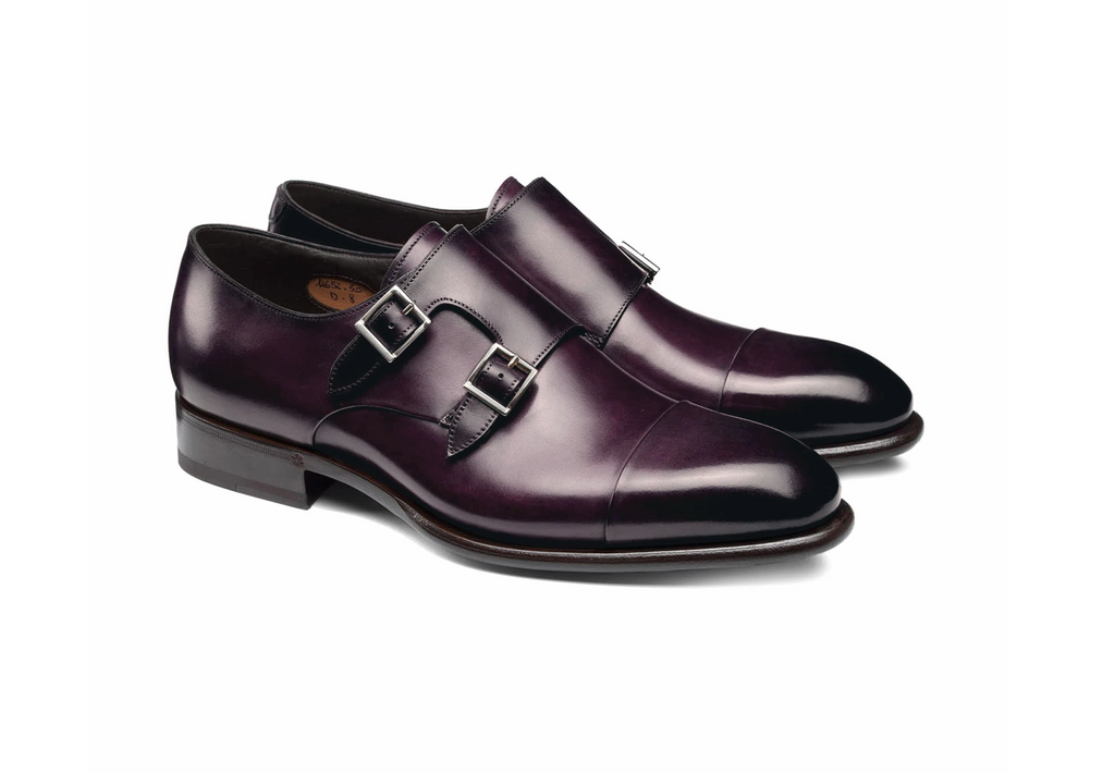 Men's purple leather double-buckle shoe