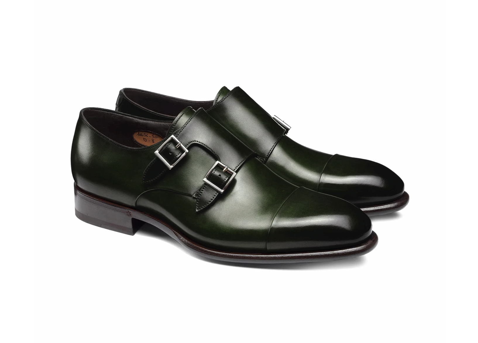 Men's green leather double-buckle shoe