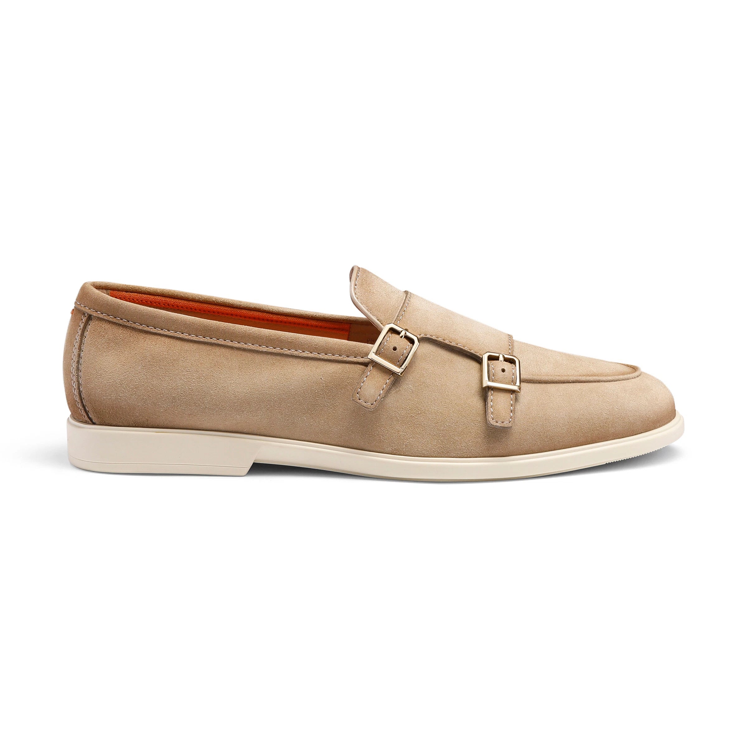 Men's beige suede double-buckle loafer
