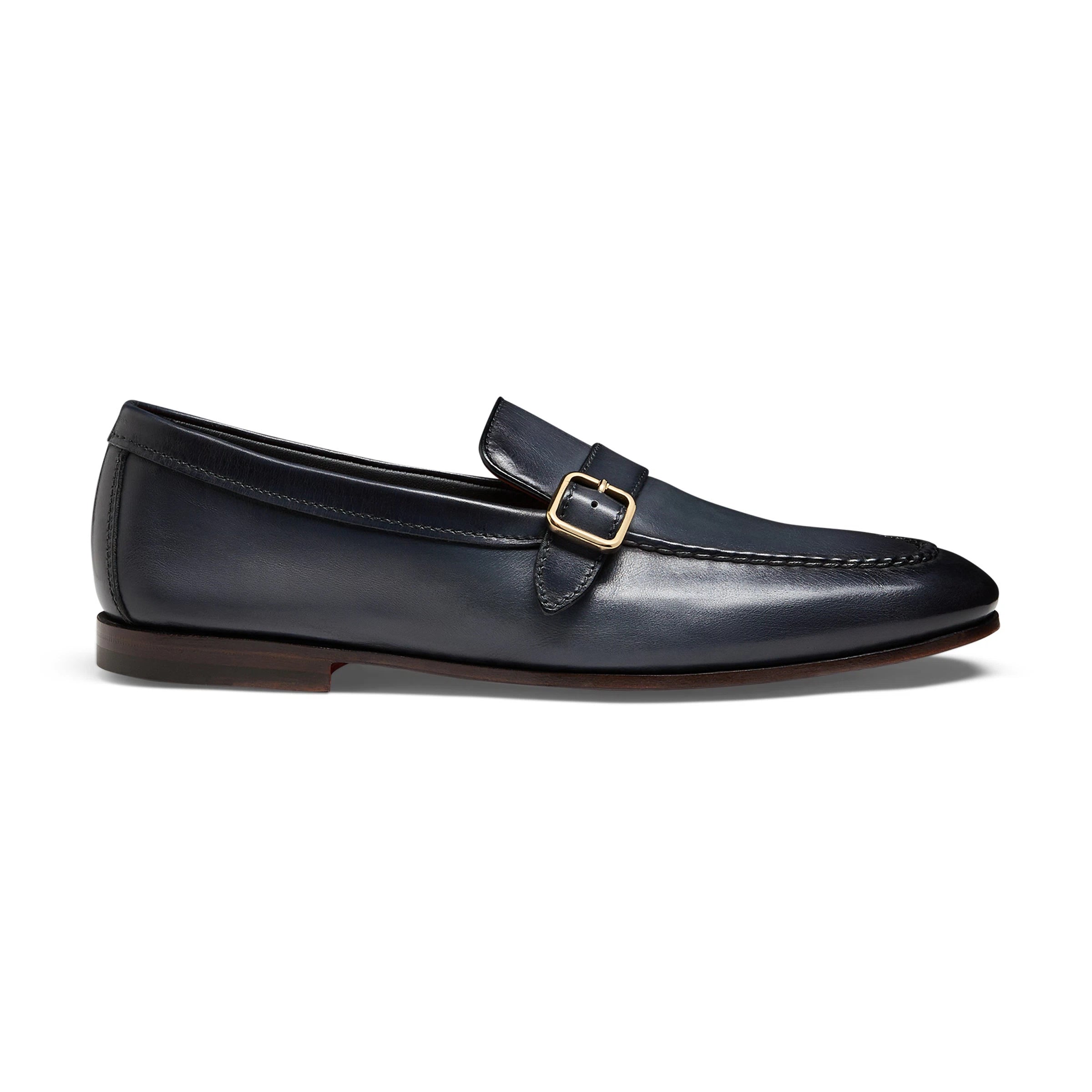 Men's blue leather single-buckle loafer