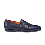 Men's polished blue leather double-buckle loafer