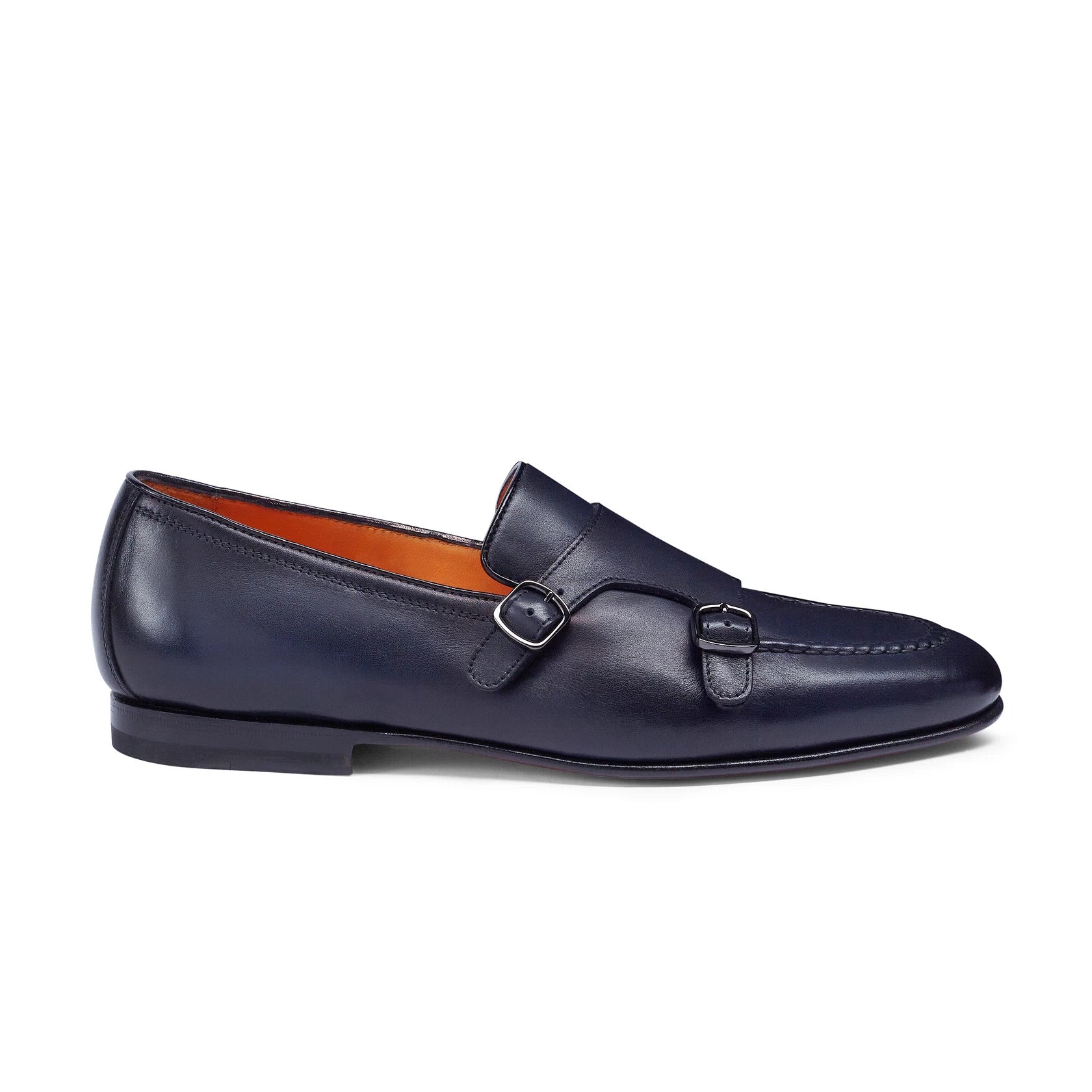 Men's polished blue leather double-buckle loafer