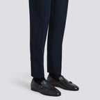 Men's polished blue leather double-buckle loafer