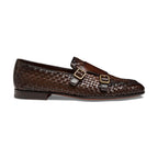 Men's dark brown woven leather double-buckle loafer