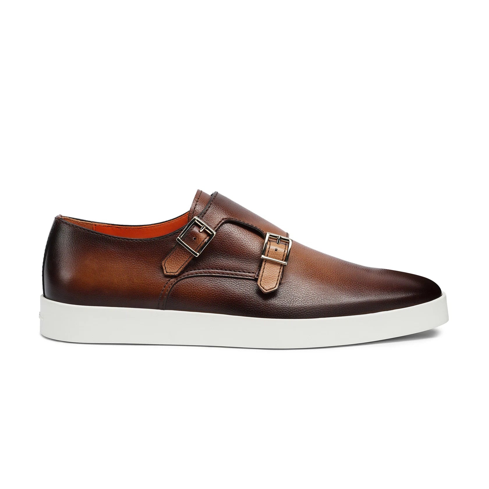 Men’s brown tumbled leather double-buckle shoe