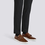 Men’s brown tumbled leather double-buckle shoe