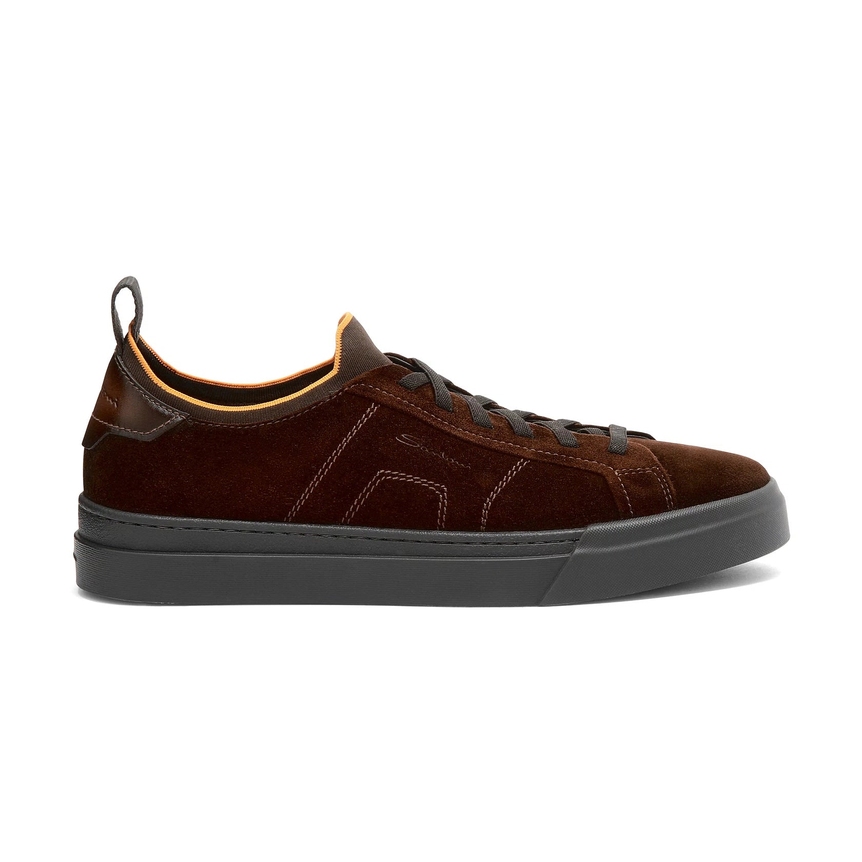 Men's dark brown suede and leather slip-on sneaker