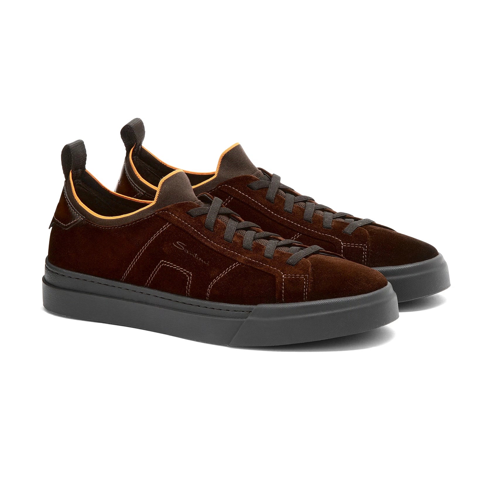 Men's dark brown suede and leather slip-on sneaker