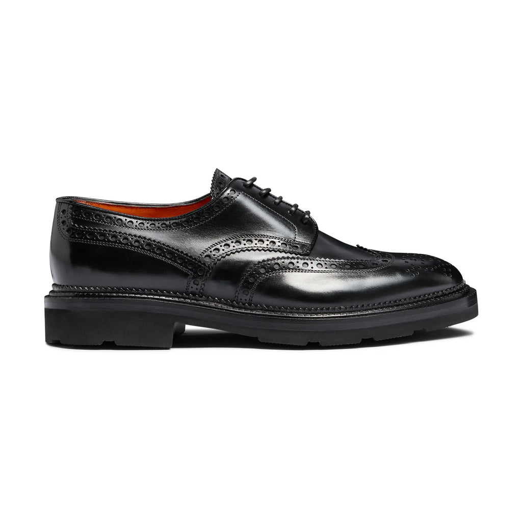 Men's black leather Derby brogue shoe
