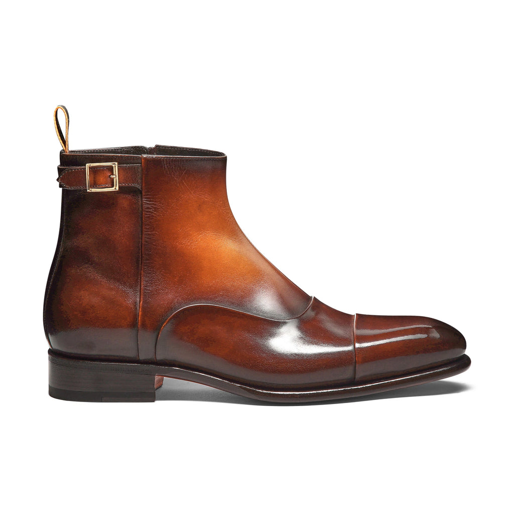 Men's orange leather ankle boot