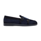 Men's blue suede double-buckle loafer