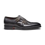 Men's grey leather double-buckle shoe