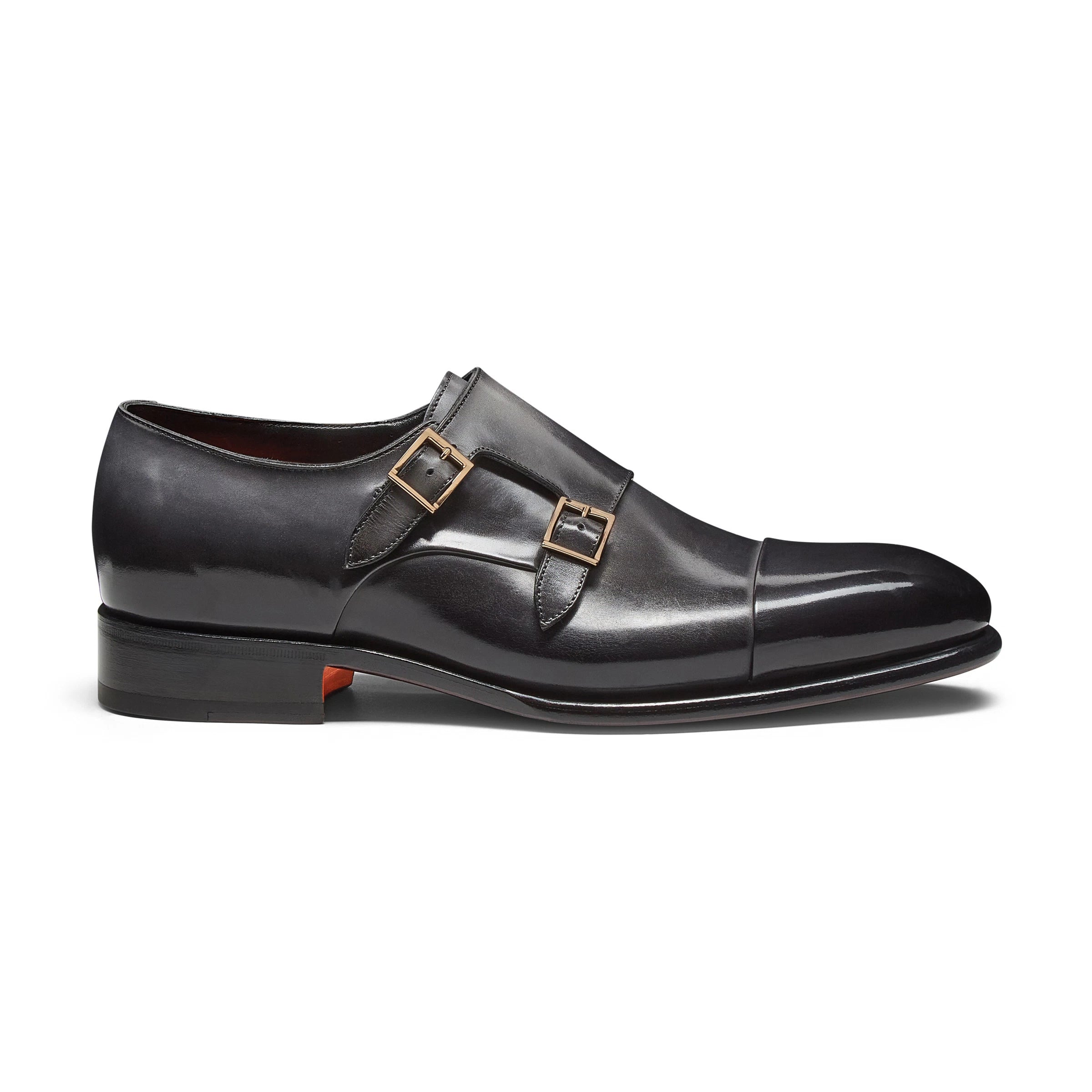 Men's grey leather double-buckle shoe