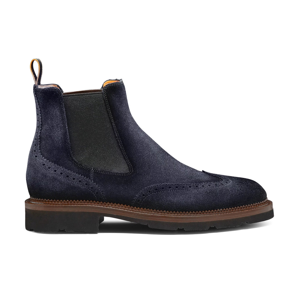 Men’s blue suede Chelsea brogue boot