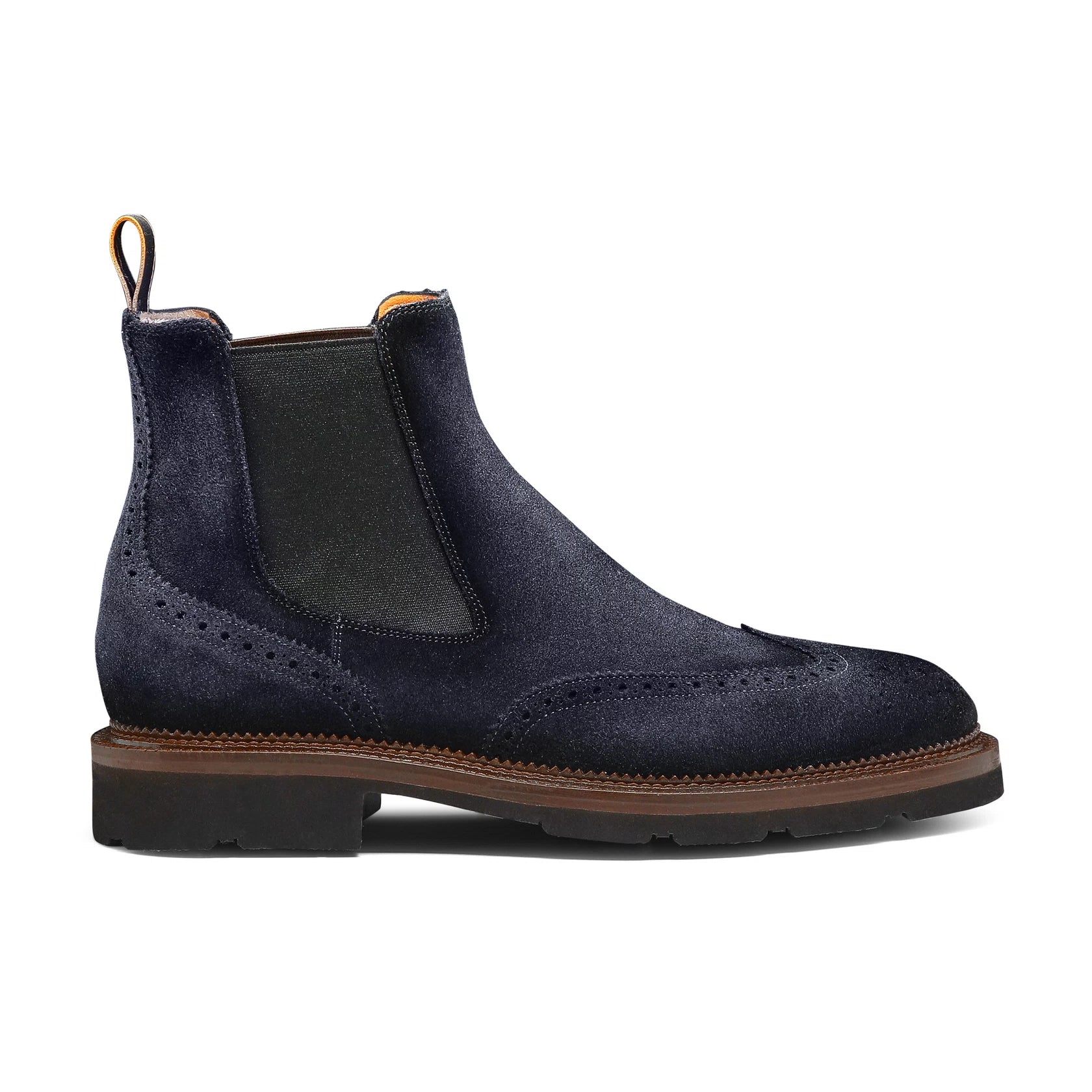 Men’s blue suede Chelsea brogue boot